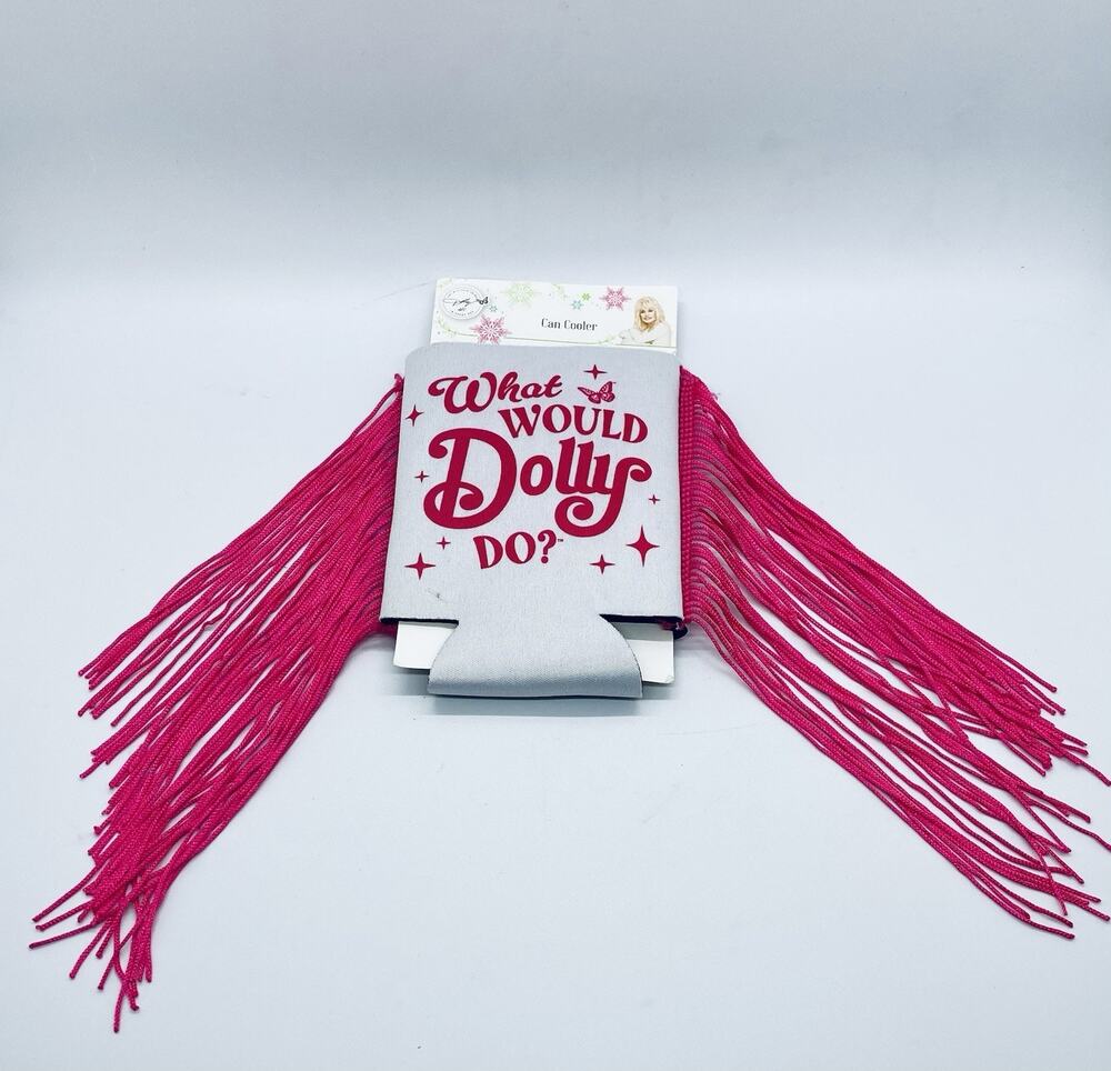 What Would Dolly Do? Dolly Parton Can Cooler Koozie Pink & White New